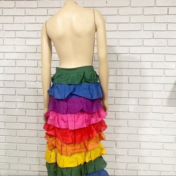 FARM Rio Color-Block Tiered Midi Skirt • Size XS • Vibrant Multi-Color Statement - Picture 11 of 13